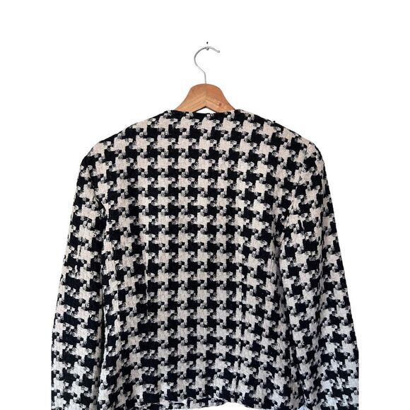 Neiman Marcus Black White Twead Silk Button Front Blazer Size 6 Classic - Picture 7 of 12